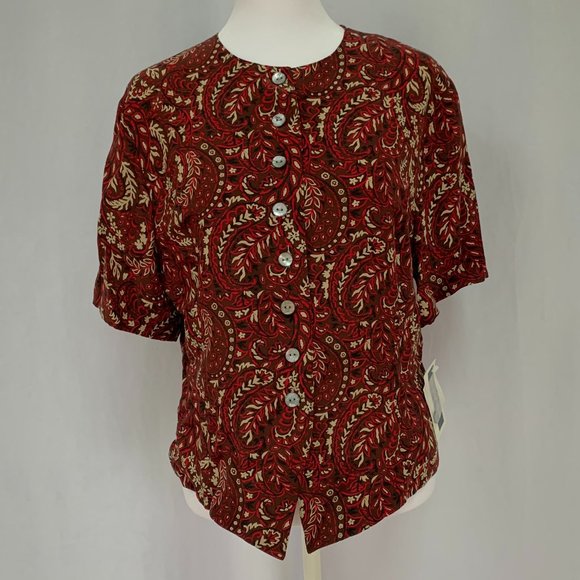 Vintage Tops - 3/$25 Vtg JENNIFER MOORE Silk Paisley Floral Black Pearl Buttons Blouse Top